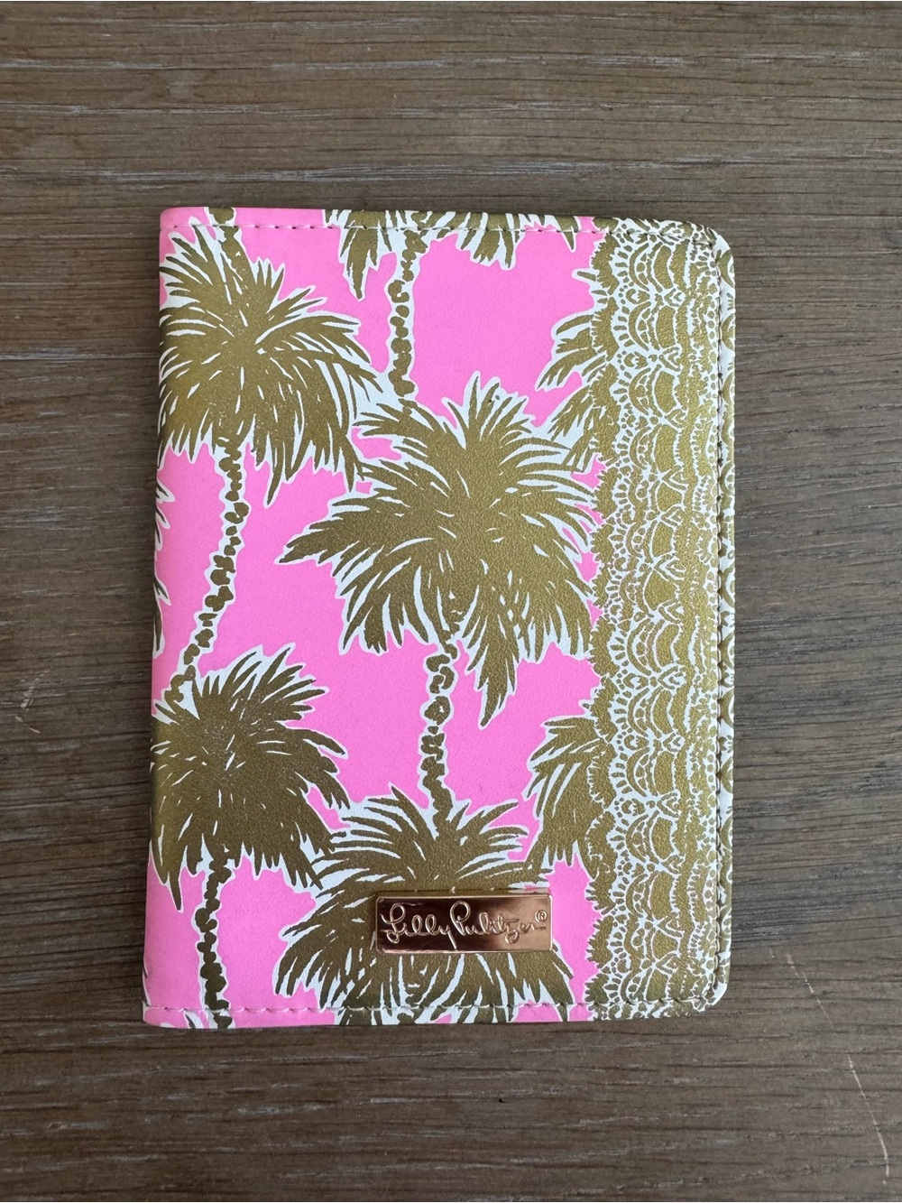 Lilly Pulitzer Hot Pink & Gold Palm Travel Passport Cover